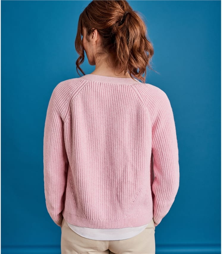 Light Pink Marl | Womens Pure Cotton Crop Edge to Edge Cardigan | WoolOvers UK