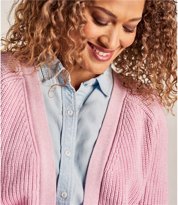 Rose chiné clair Cardigan court ouvert Femme Pur Coton Woolover FR