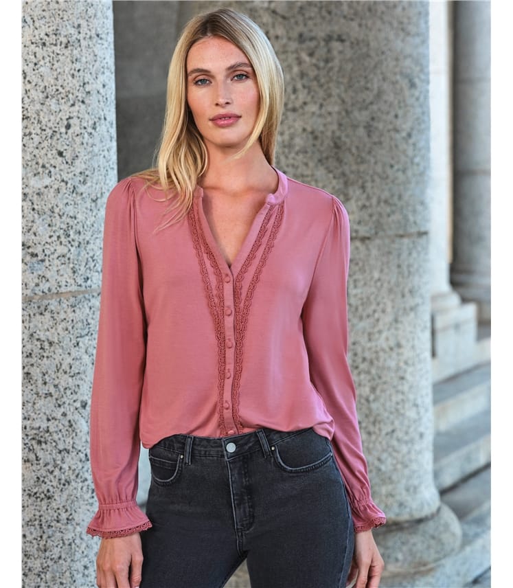 Jersey Lace Trim Blouse