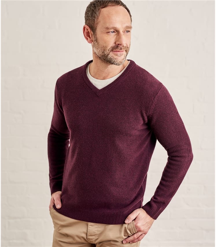 Merlot | Mens Lambswool V Neck Knitted Sweater | WoolOvers UK