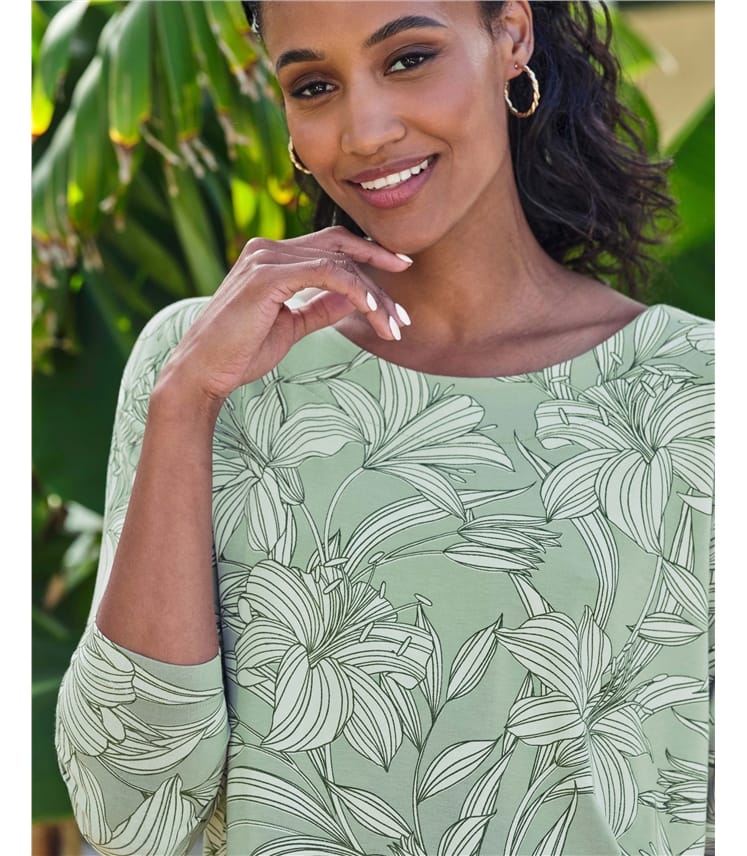 Printed Boat Neck Top