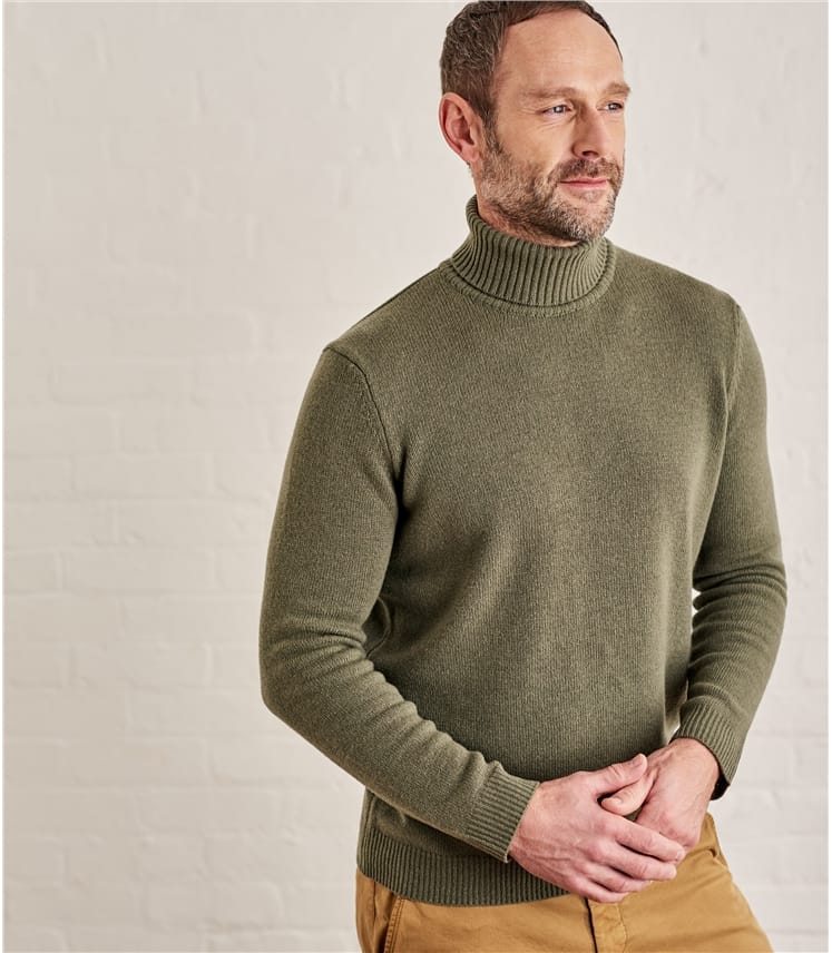 Sage Leaf | Mens Lambswool Polo neck Jumper | WoolOvers UK