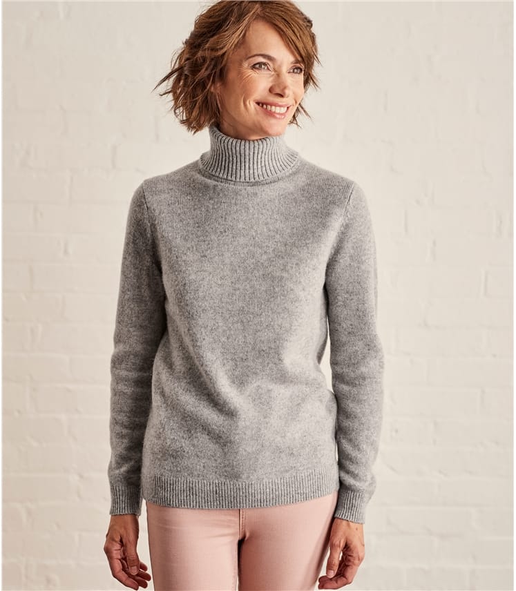 Gris nuage | Pull à col roulé - Femme - Laine d'agneau ...