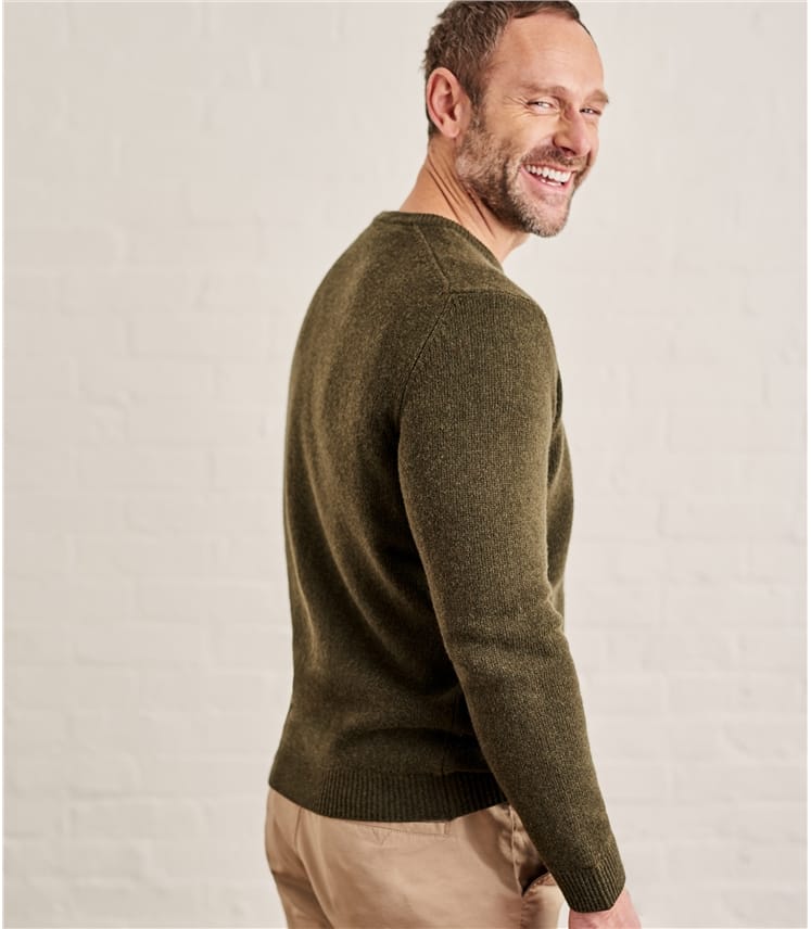 Acorn Green Marl | Mens Lambswool Crew Neck Sweater | WoolOvers US