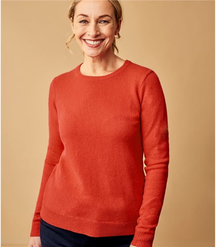 Rich Coral | Womens Lambswool Crew Neck Jumper | WoolOvers AU