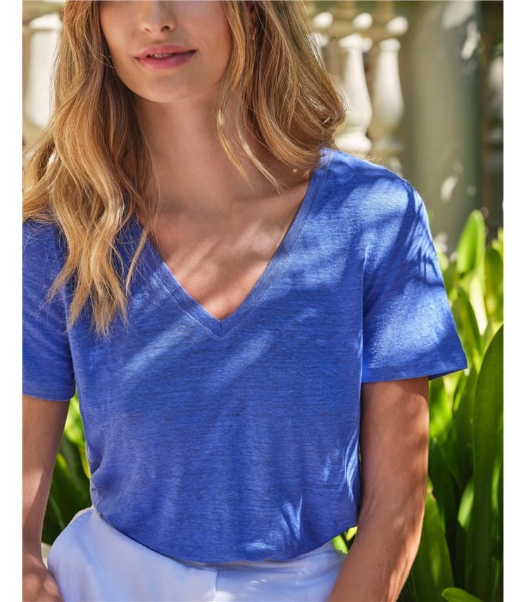Linen V Neck Short Sleeve T-Shirt
