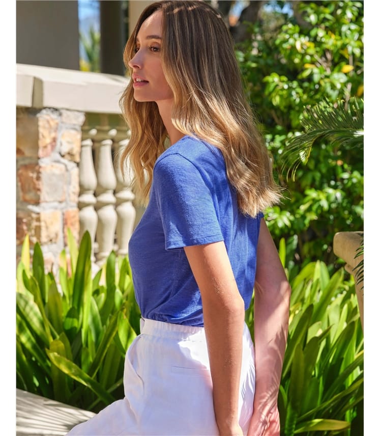 Linen V Neck Short Sleeve T-Shirt