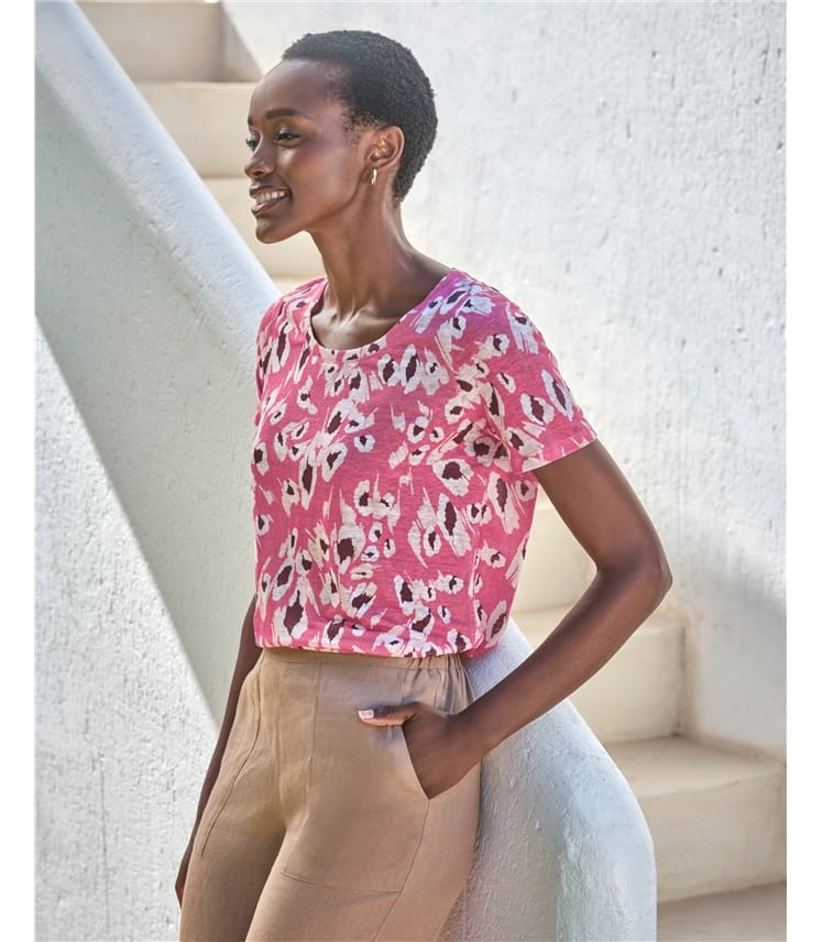 Linen Round Neck Short Sleeve T-Shirt