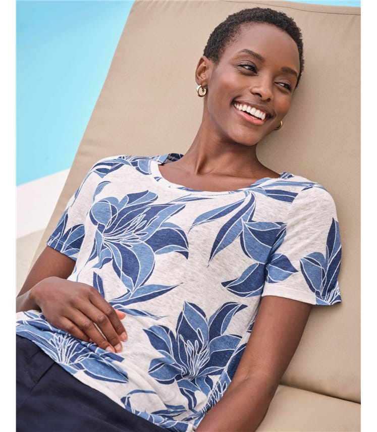 Linen Round Neck Short Sleeve T-Shirt
