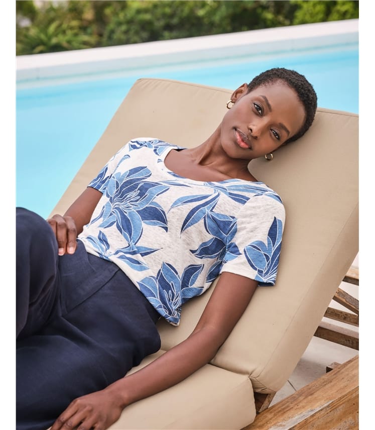Linen Round Neck Short Sleeve T-Shirt