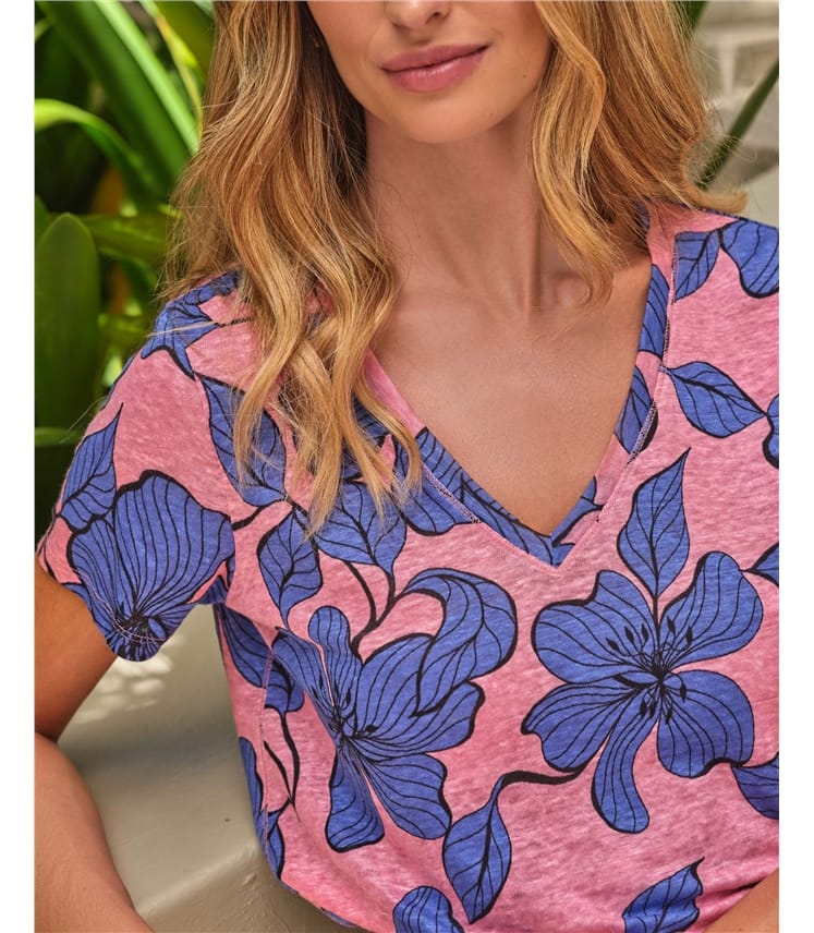 Linen V Neck Short Sleeve T-Shirt