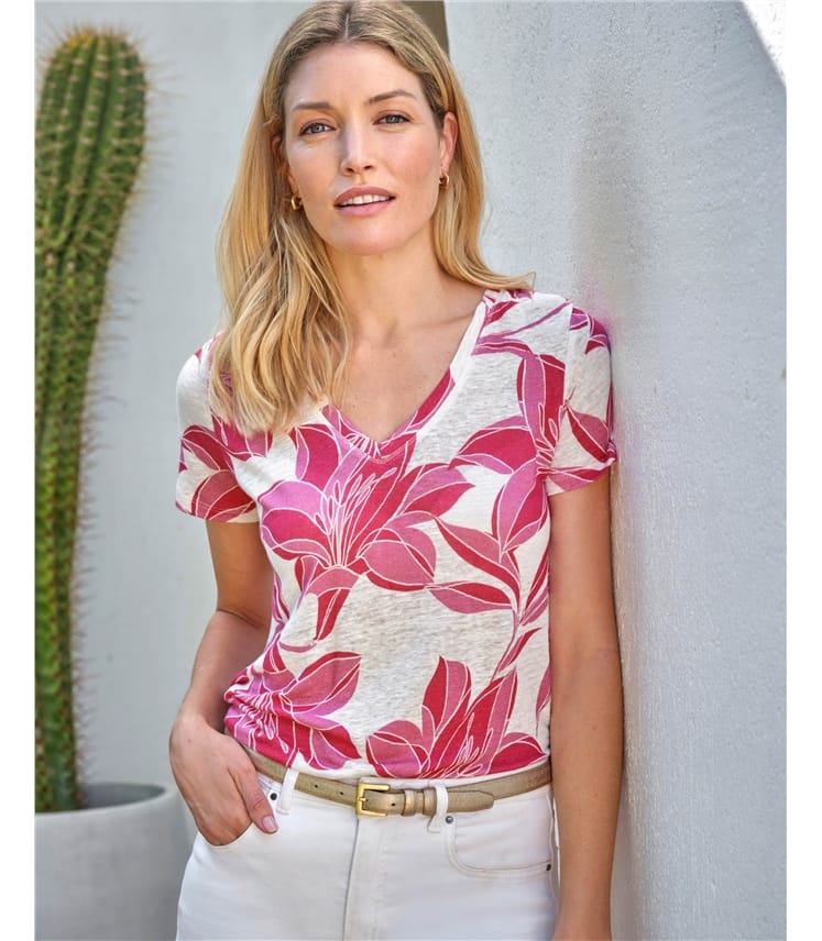 Linen V Neck Short Sleeve T-Shirt