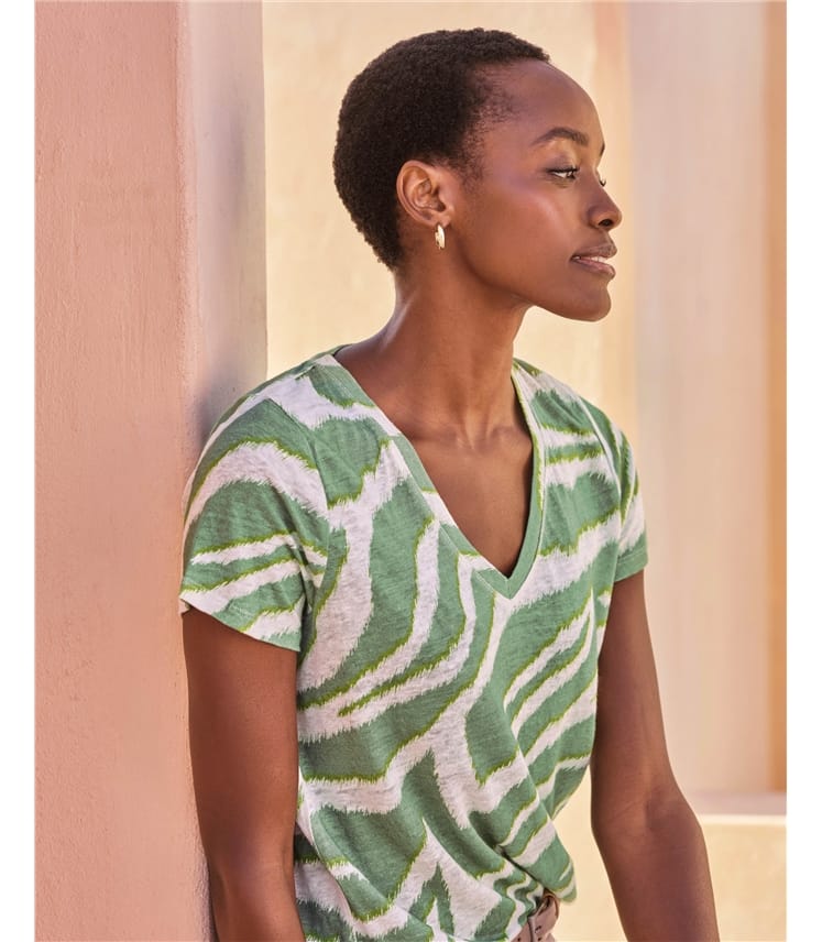 Linen V Neck Short Sleeve T-Shirt