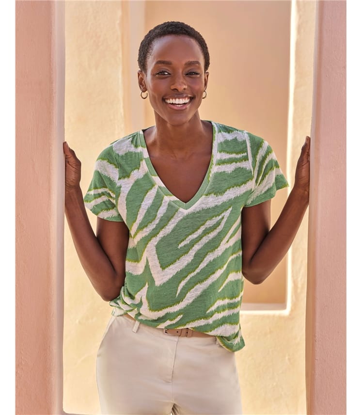 Linen V Neck Short Sleeve T-Shirt