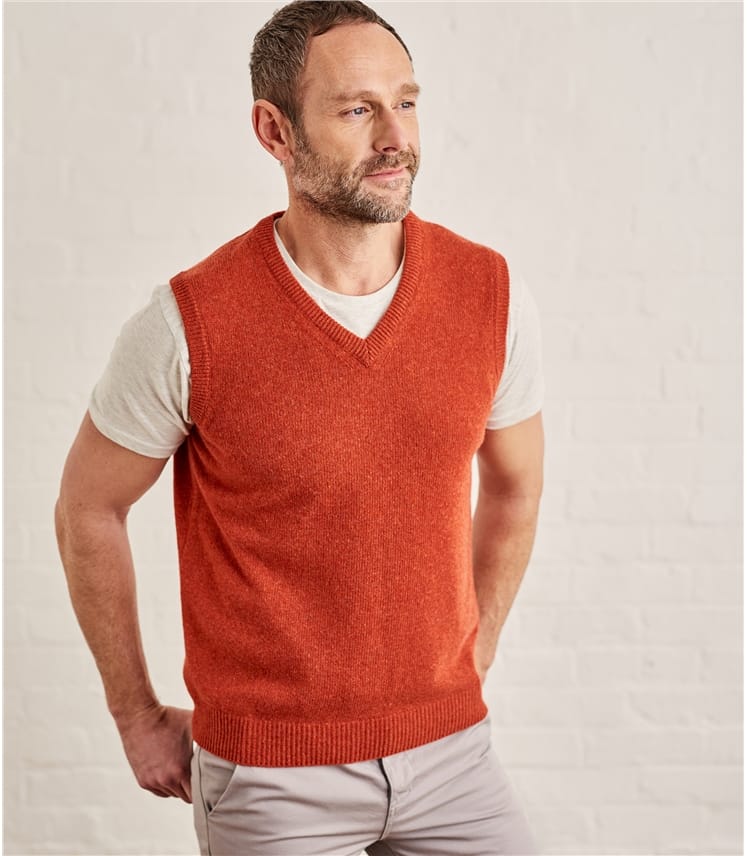 Flame Orange Mens Lambswool Knitted Vest WoolOvers US