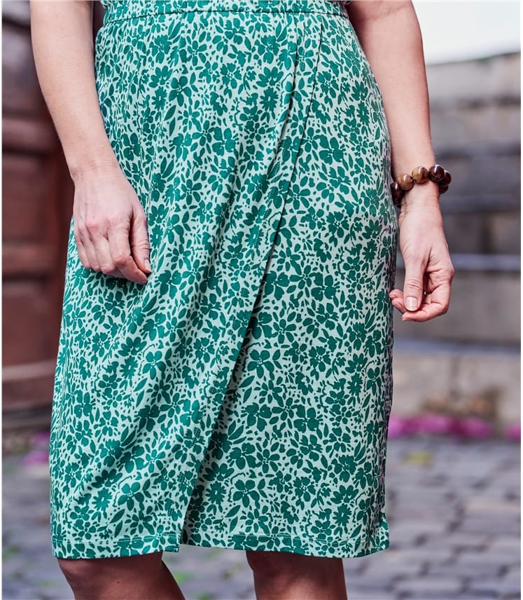 Shadow Floral Green Womens Jersey Wrap Skirt Dress WoolOvers UK