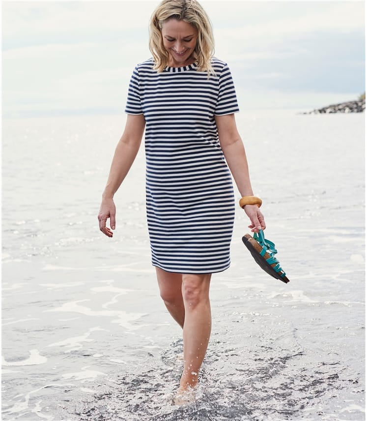 Navy/White Womens Jersey Casual TShirt Dress WoolOvers AU