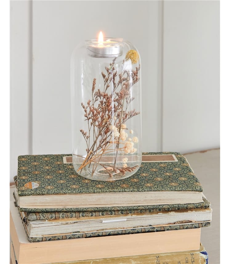 Glass Tealight Holder With Dried Flowers