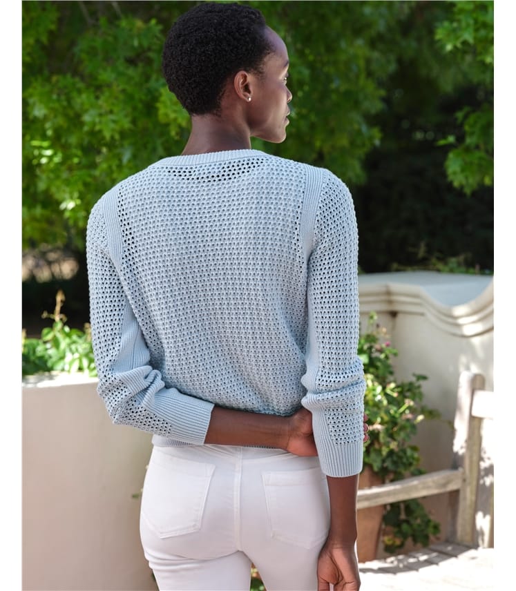 Cloud Blue | Cotton Mesh Zip Through Cardigan | WoolOvers US