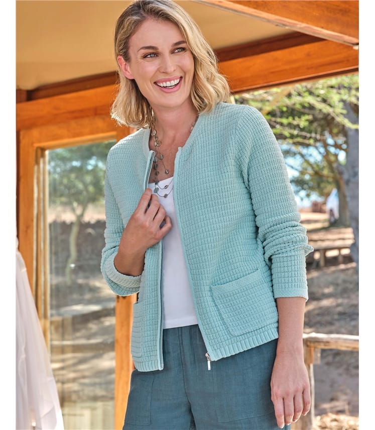 Veste tricotée en chenille à col rond - femme