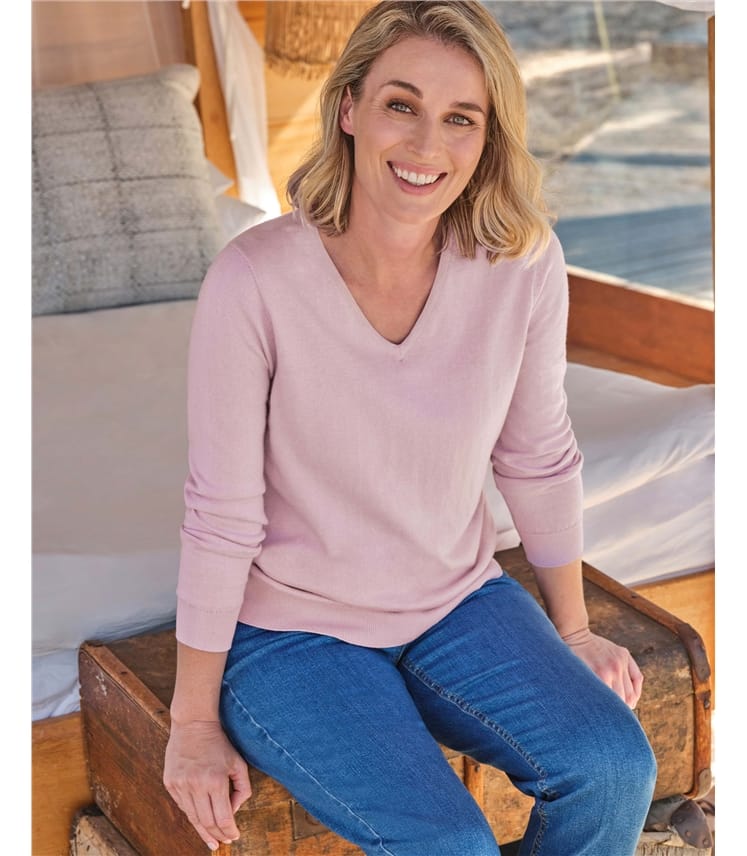 Shell Pink Cotton Cashmere V Neck Jumper WoolOvers AU