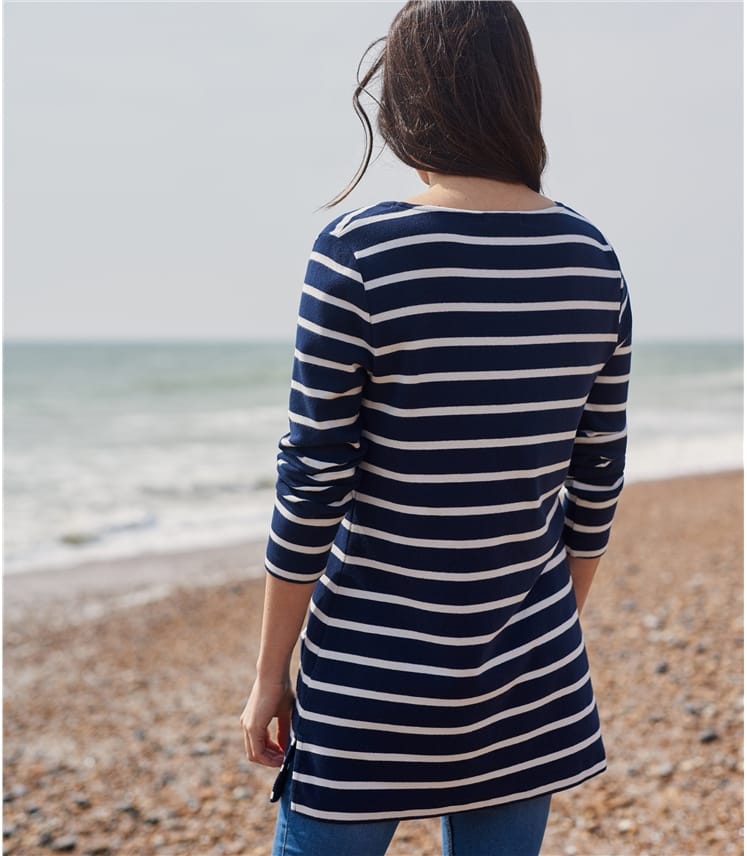 Navy/White Womens Jersey Patch Pocket Tunic WoolOvers UK