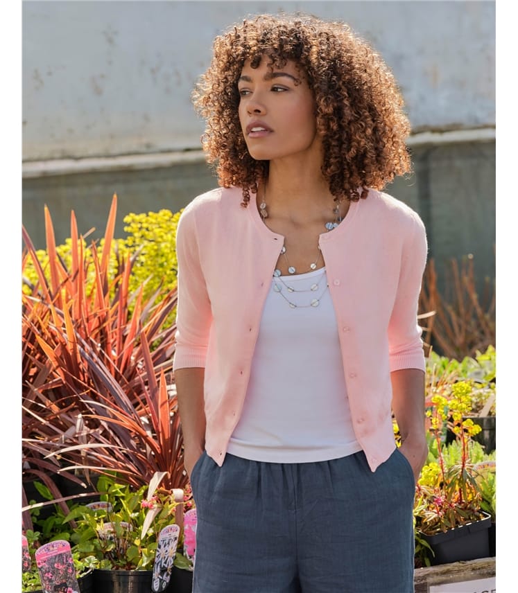 Cardigan court à manches 3/4 - Femme - Soie & Coton