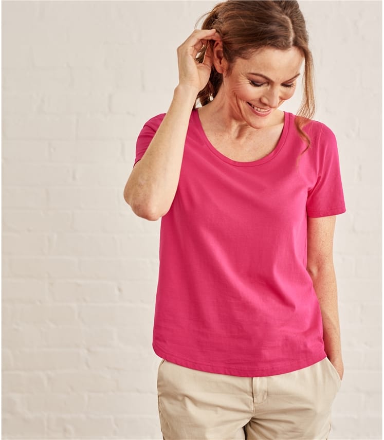 Fuchsia Womens Jersey Scoop Neck Short Sleeve T Shirt Woolovers Uk