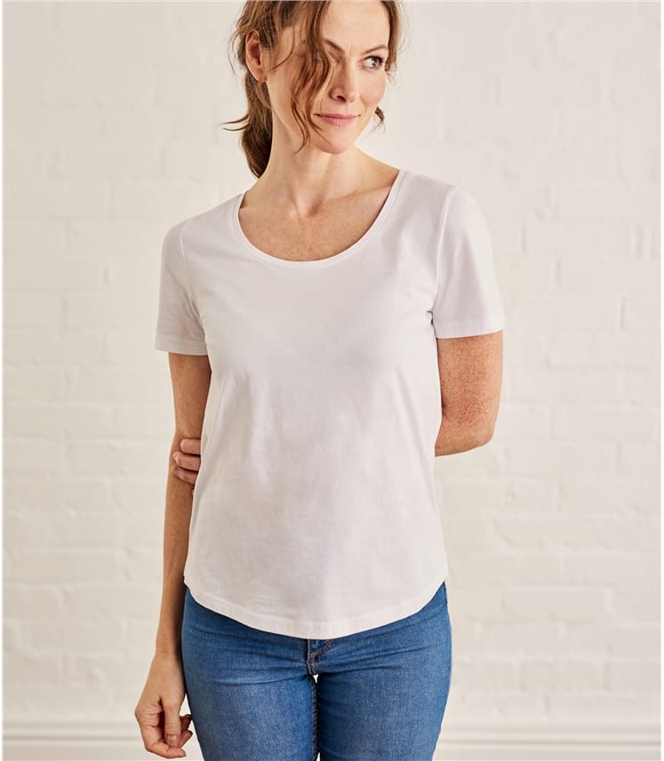 White | Womens Jersey Scoop Neck Short Sleeve T-Shirt | WoolOvers AU