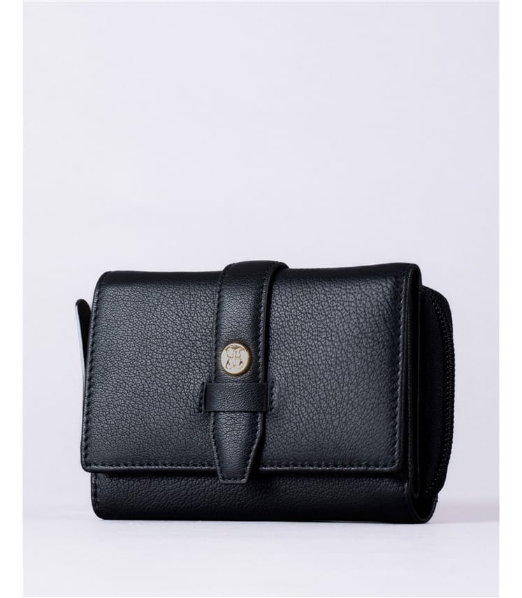 Black | Icon Stud Medium Leather Tab Purse | WoolOvers UK