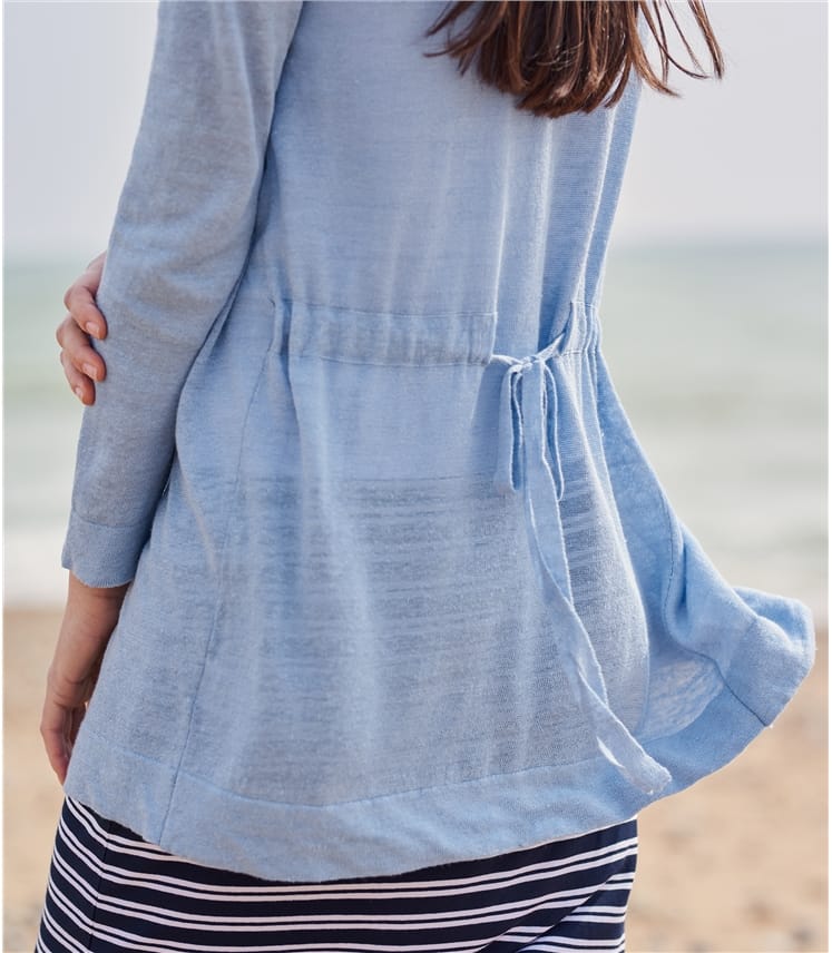 Chambray Blue Womens Linen Blend Tie Back Cardigan WoolOvers UK
