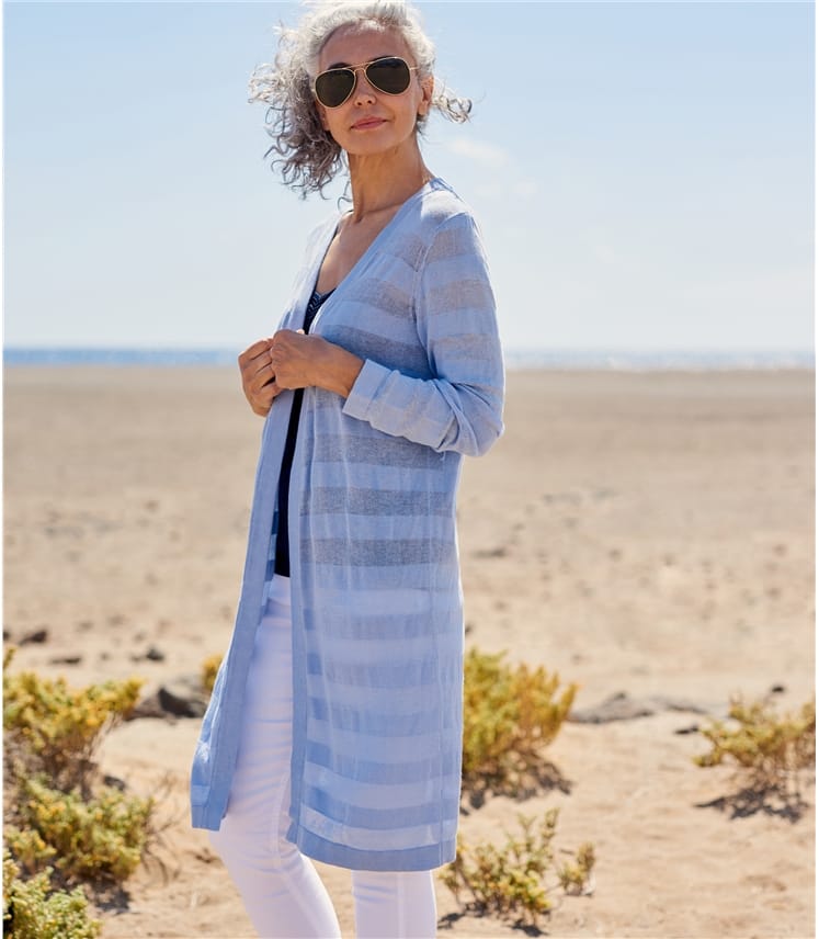 Blue Ash Womens Cotton Hidden Stripe Cardigan WoolOvers UK