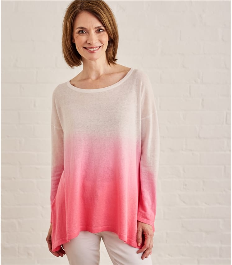 Ivory/Candy Pink Womens Cotton Blend Dip Dye Sweater WoolOvers US