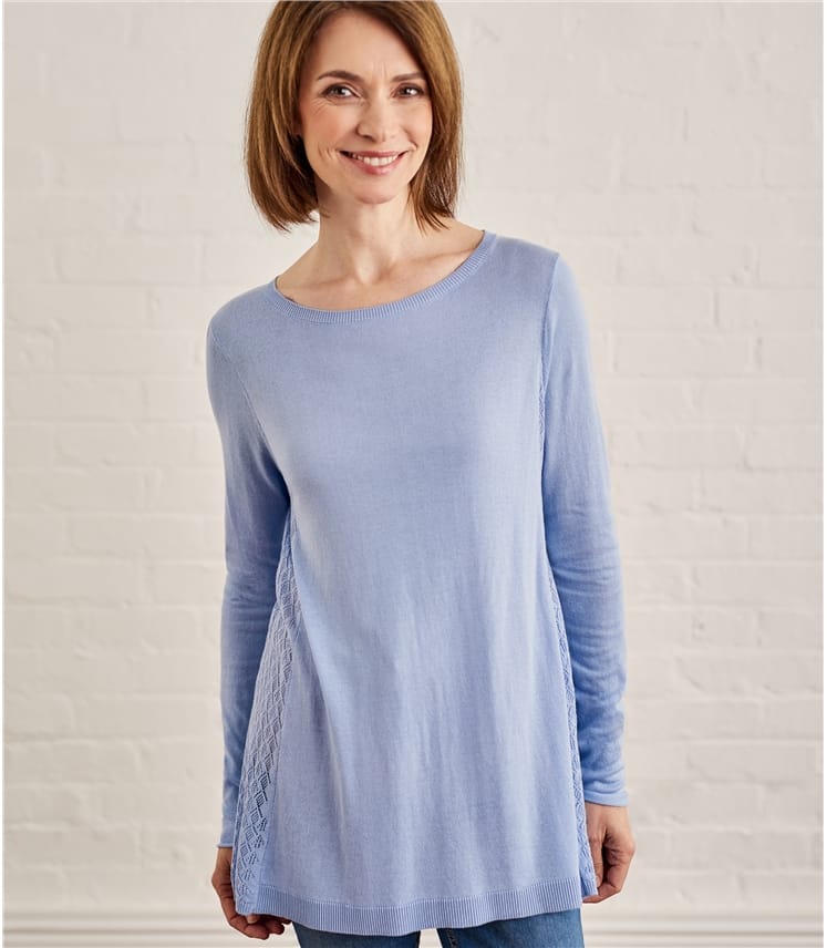 Blue Ash Womens Cotton Pointelle Panel Jumper WoolOvers UK
