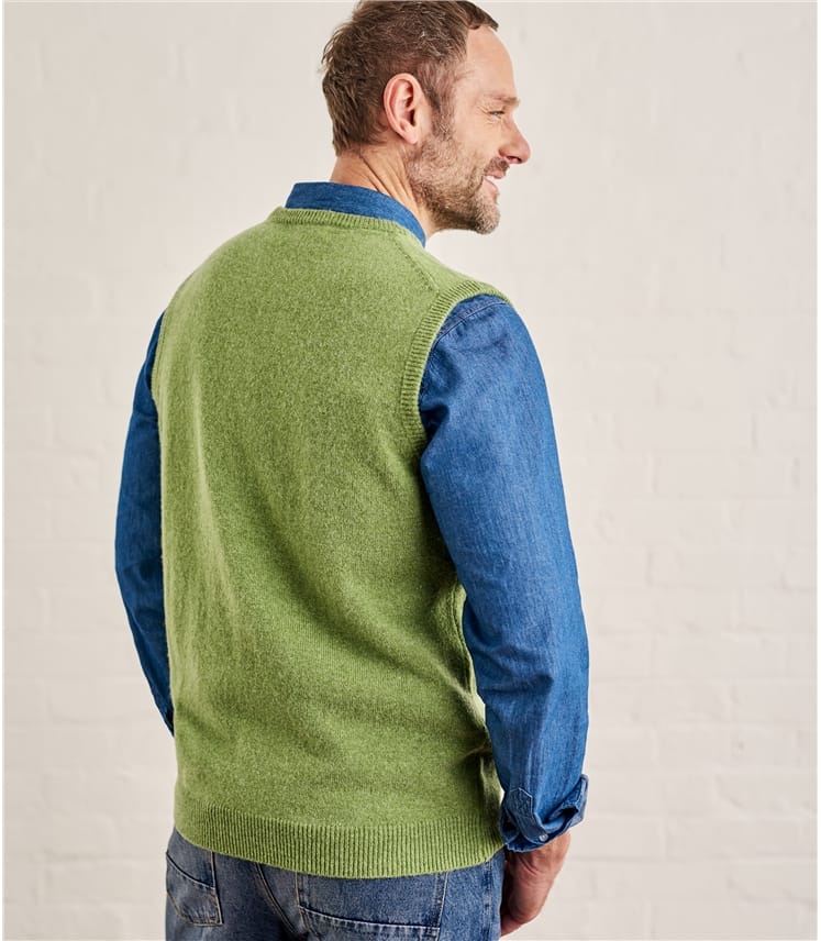 Pea Marl Mens Lambswool Crew Neck Vest WoolOvers US