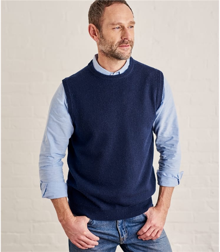 Bleu nuit Pull sans manches à col rond Homme Laine d’agneau
