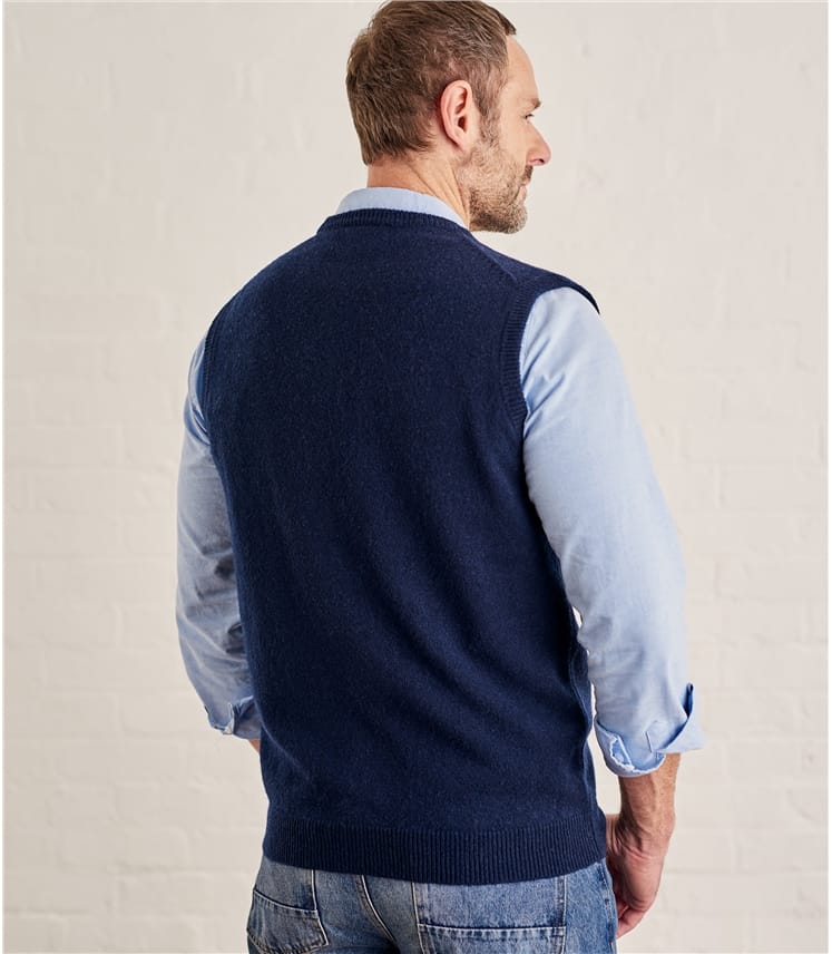 Navy | Mens Lambswool Crew Neck Vest | WoolOvers US