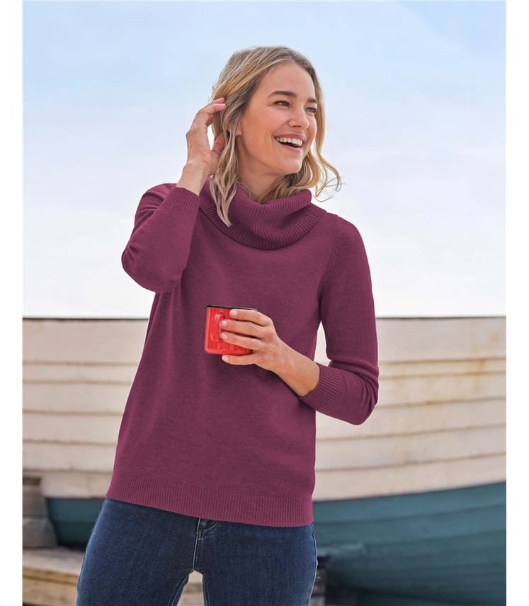 Cashmere And Merino Long Sleeve Cowl Neck Jumper