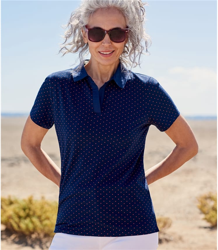 Navy/Coral | Womens Jersey Polo Shirt 