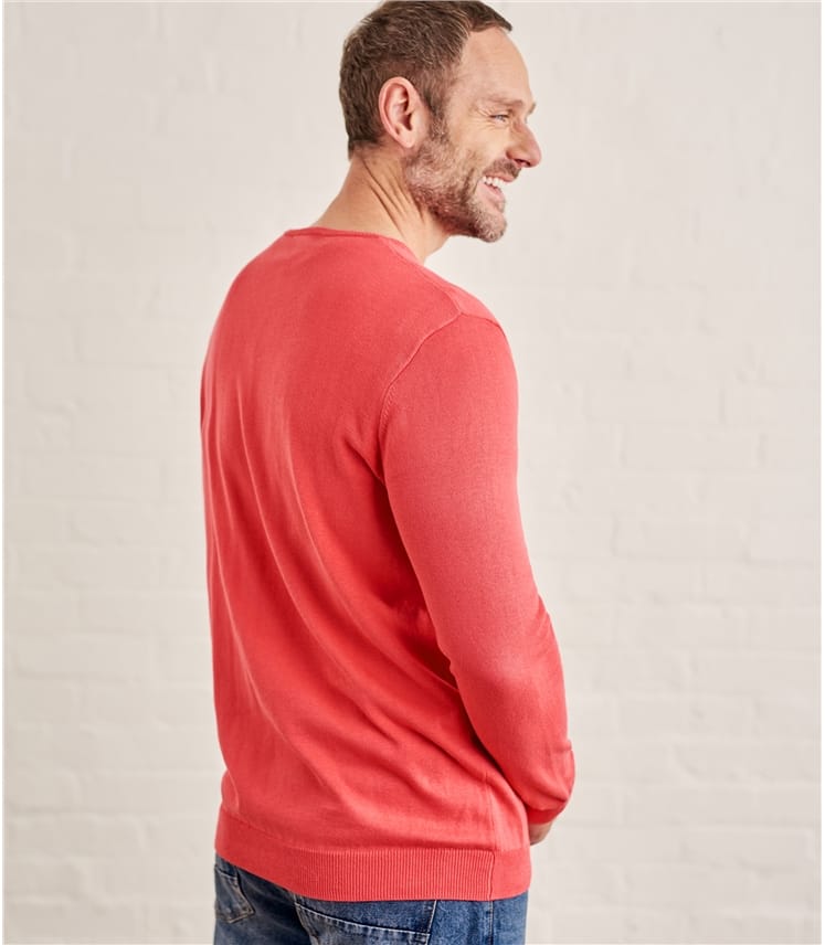 Rustic Coral | Combed Cotton Crew Neck Sweater | WoolOvers US