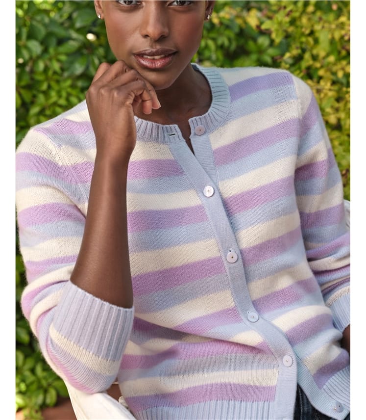 Wool Cashmere Striped Cardigan