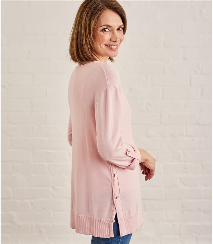 Sherbet Pink Womens Button Side V Neck Jumper WoolOvers AU