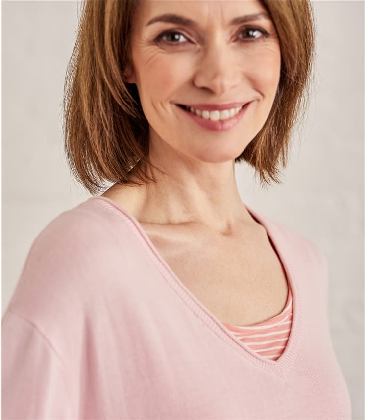 Sherbet Pink Womens Button Side V Neck Jumper WoolOvers AU