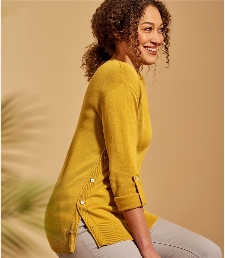 60 Cotton 40 Viscose Womens Button Side V Neck Jumper