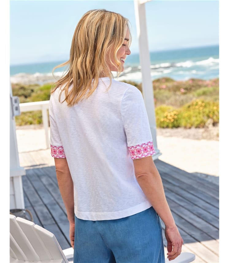 Embroidered Notch Neck Tshirt