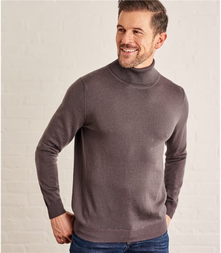 Violet Mocha Mens 100 Merino Polo Neck Jumper WoolOvers UK