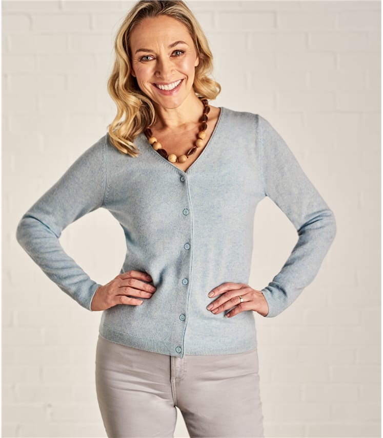 Iced Blue Marl | Womens Cashmere Merino Classic V Neck Cardigan ...