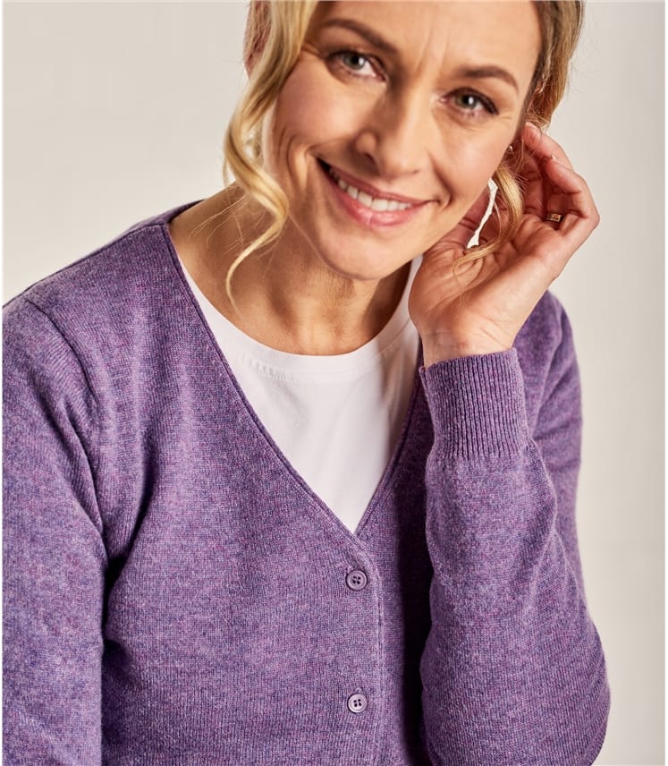 Lavender Marl Cashmere Merino Classic V Neck Cardigan Woolovers Uk