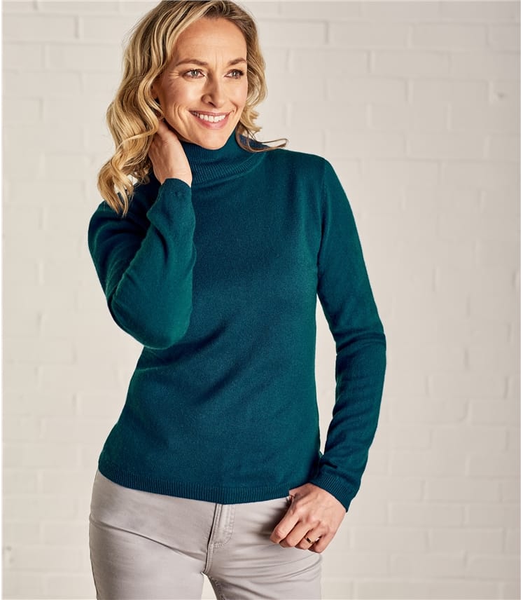 Dark Teal | Womens Cashmere & Merino Fitted Polo Neck Knitted Jumper ...