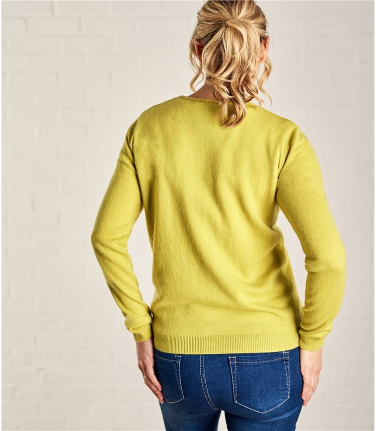 Lichen Green | Womens Cashmere & Merino V Neck Knitted Sweater ...